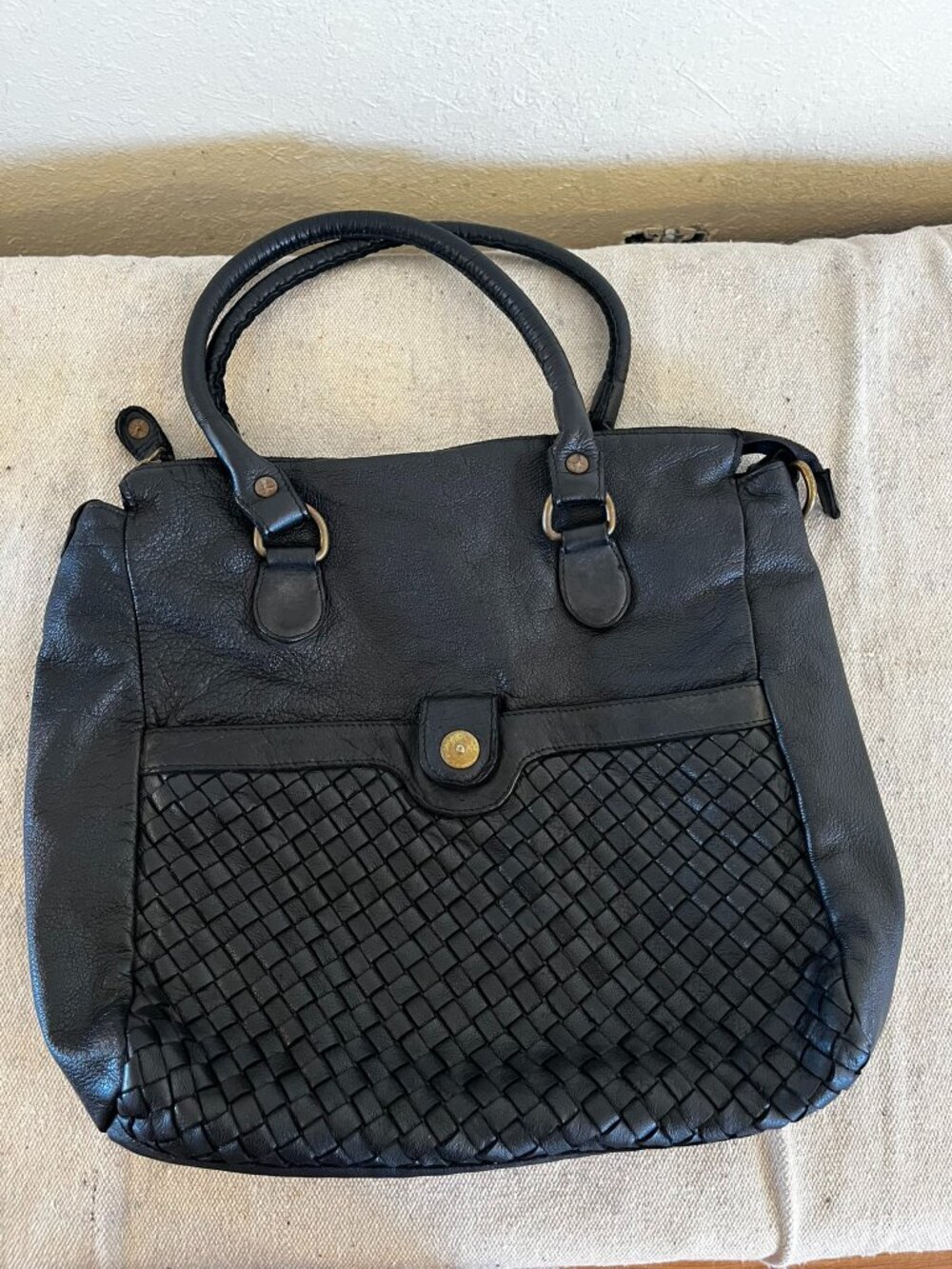 Civico 93 Italy Black Leather Woven Bohemian Festival Hand/Crossbody bag - Picture 11 of 11